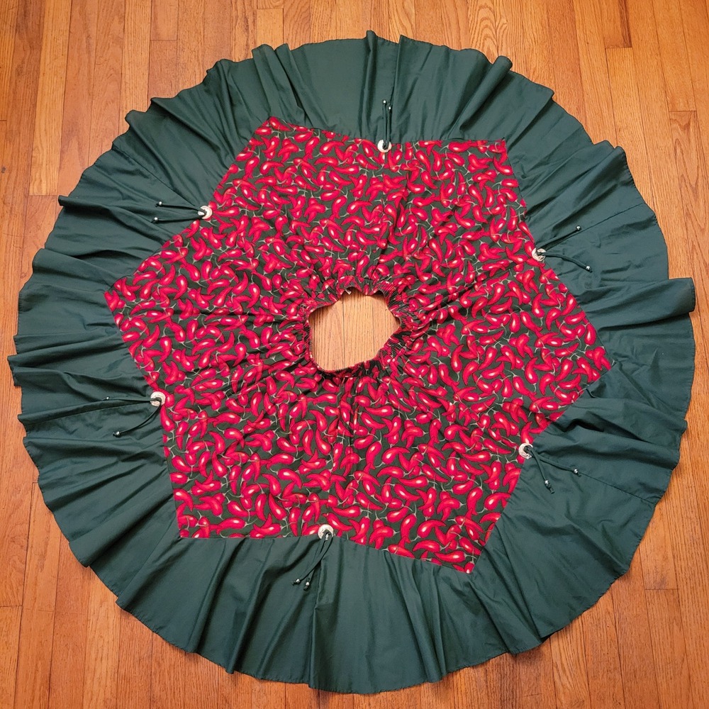 Malco Modes M Full Circle Skirt Green Red Chili Pepper Vintage Western Cowgirl